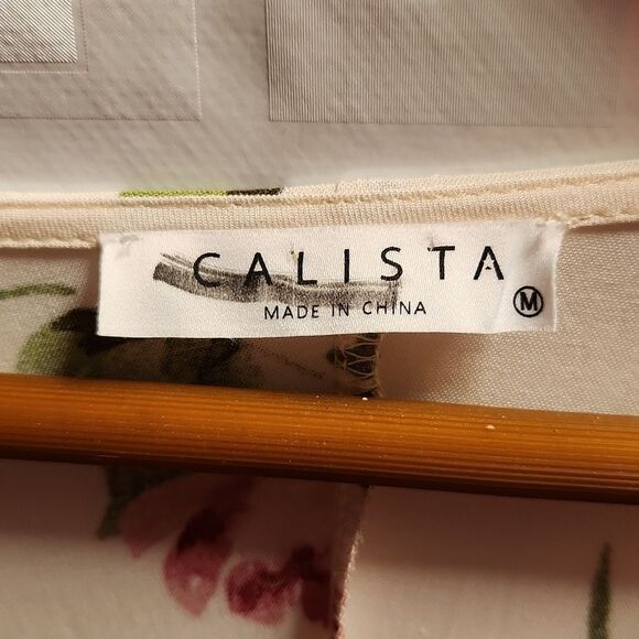 NWOT, Calista navy/ivory floral border surplus tiered midi dress - Picture 3 of 11